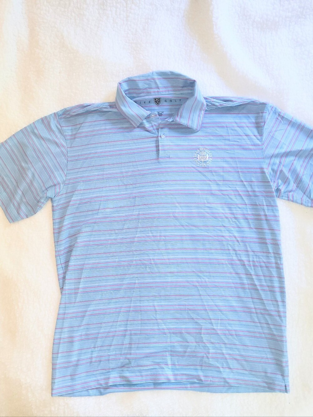 NWOT Nike GOLF Men's Blue & Pink Stripe Polo Shirt Nike Dri-Fit Tshirt XL